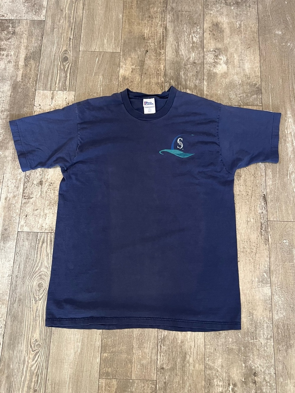 PRO PLAYER Vintage 90s Seattle Mariners Baseball Cap Tee T-Shirt USA Men XL Blue